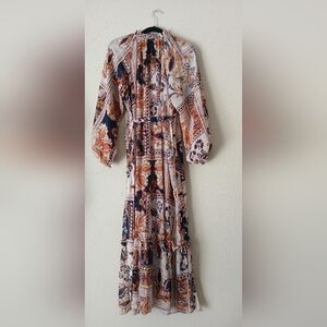 Vici Long Sleeve Patchwork Dress - Navy and Orange